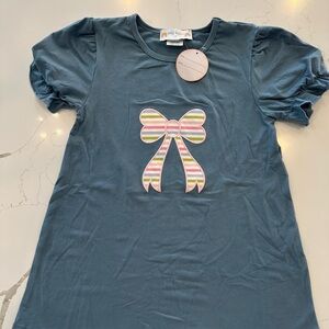 Abby & Evie Girls Bow Appliqué Dress – Size 8 Puff Sleeve NWT